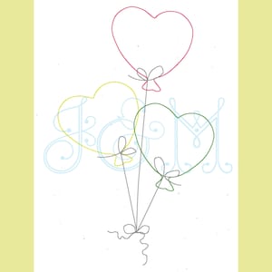 Heart Balloon Bundle with Bows Bean Stitch Embroidery Birthday Vintage Stitch Style Machine Embroidery Design
