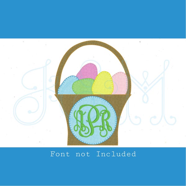 Easter Basket with Monogram Plate Blank Blanket Stitch Applique Vintage Style Machine Embroidery Design