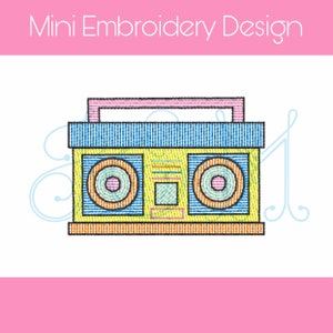 Retro Hip Hop Music Dance Boombox Mini Sketch Fill Vintage Style Machine Embroidery Design