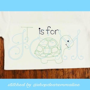 T is for Turtle Simple Bean Stitch Outline Quick Stitch Vintage Style Machine Embroidery Design