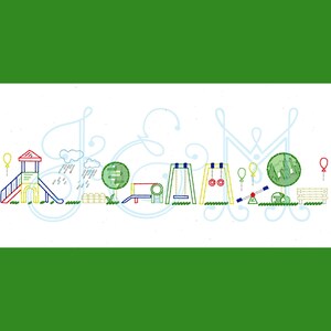 Playground Park Party Vintage Stitch Line Embroidery Design