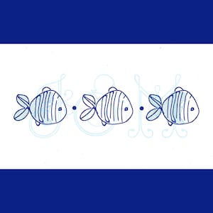 Doodle Fish Trio Line of Three in a Row Sketch Fill Bean Stitch Sketch Outline Vintage Style Machine Embroidery Design
