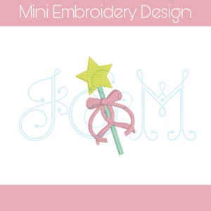 Star Magic Fairy Princess Wand with Bow Mini Fill Stitch Vintage Style Machine Embroidery Design