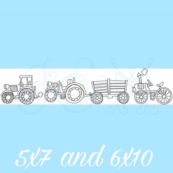 Doodle Tractor Round Up Line Bean Stitch Sketch Outline Vintage Stitch Vintage Style Machine Embroidery Design