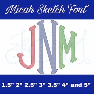 Micah Sketch Fill Bean Stitch Esquema Fuente de monograma de tres letras Puntada rápida Estilo vintage Diseño de bordado a máquina *LEER DESCRIPCIÓN*