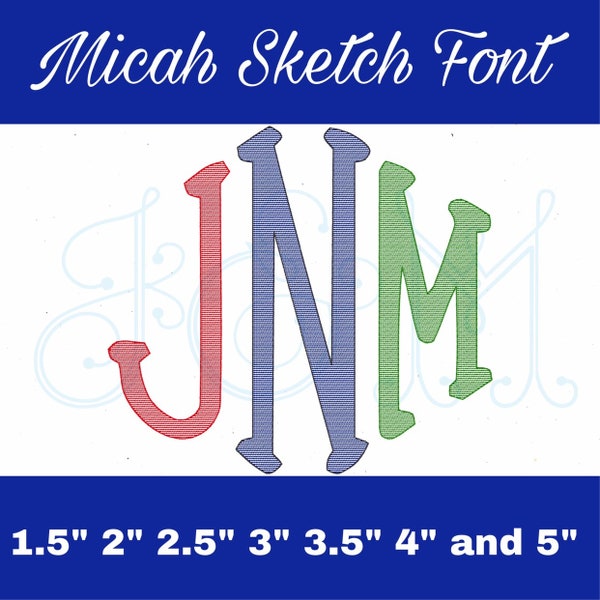 Micah Sketch Fill Bean Stitch Outline Three Letter Monogram Font Quick Stitch Vintage Style Machine Embroidery Design *READ DESCRIPTION*