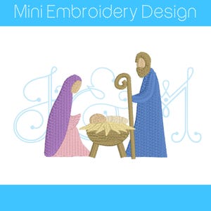 Holy Family Nativity Scene Christmas Fill Stitch Mini Mary Joseph Jesus Vintage Style Machine Embroidery Design