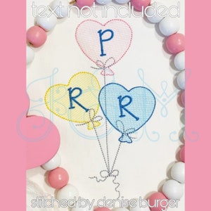 Heart Balloon Bundle with Bows Heirloom Style Shadow Work Embroidery Birthday Vintage Stitch Style Machine Embroidery Design