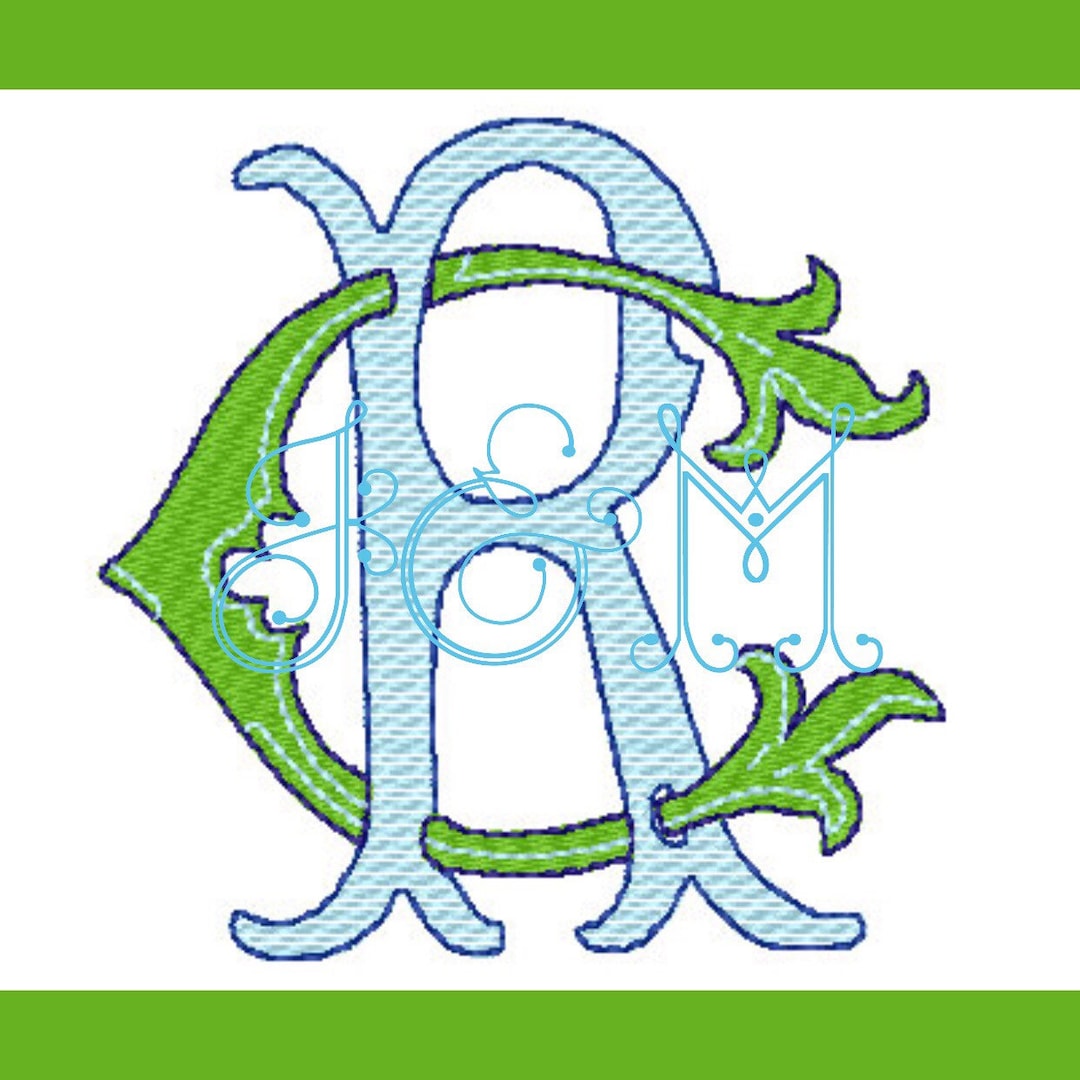 RC CR Double Letter Intertwined Monogram Embroidery Design Vintage ...