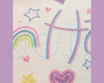Funky Heart, Rainbow and Star Chain Stitch Thick Vintage Stitch Mini Embroidery Design Bundle Vintage Style Machine Embroidery Design