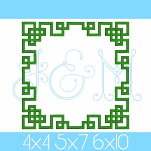 Fretwork Art Deco Square Chinoiserie  Border Monogram Frame Satin Stitch Vintage Style Machine Embroidery Design