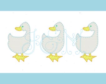 Simple Goose Trio Blanket Stitch Applique Machine Embroidery Design