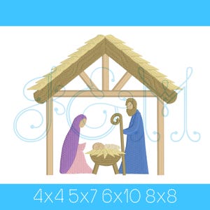 Holy Family Nativity Scene Christmas Satin Fill Stitch Manger Mary Joseph Jesus Vintage Style Machine Embroidery Design