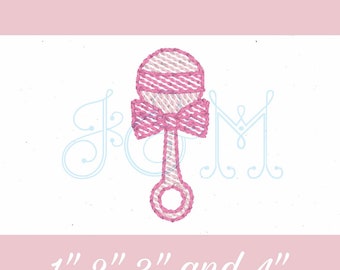 Baby Rattle Toy Sketch FIll Bean Stitch Outline Baby Shower BIg Little Brother or Sister Sibling Vintage Style Machine Embroidery Design