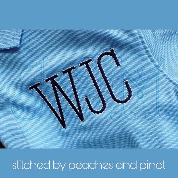 Tall Serif Two Color Satin Stitch avec Bean Stitch Outline Monogram Font vintage Style Machine Embroidery Design
