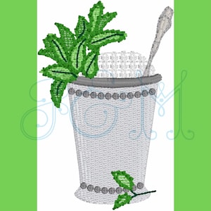 Mint Julep Cup Kentucky Derby Cocktail Napkin Design Sketch Outline Vintage Stitch Bean Stitch Vintage Style Machine Embroidery Design