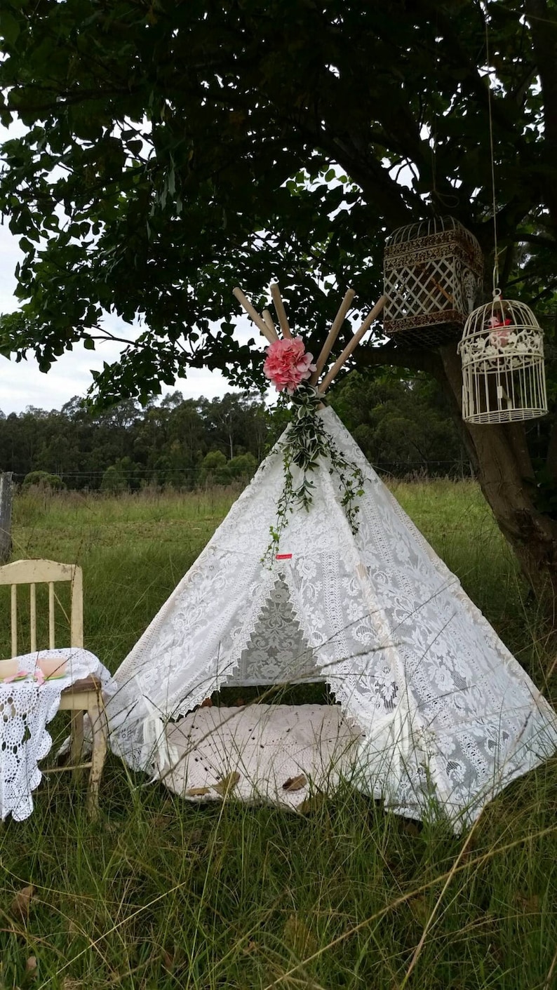 Teepee .Play Tent. Cream Lace Teepee handmade by Kittyandzac in Australia Ready to ship. Photography prop Birthday Cake smash image 1