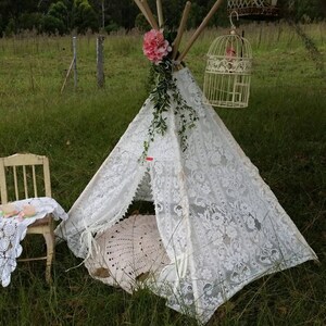 Teepee .Play Tent. Cream Lace Teepee handmade by Kittyandzac in Australia Ready to ship. Photography prop Birthday Cake smash image 2