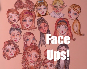PAPER DOLLS Face-ups for Justine's Paper Doll Adventures or Collage Sheet for Art Journals - Instant Download
