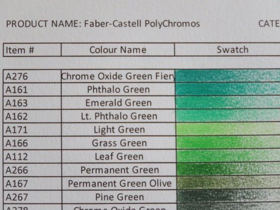Swatch Sheet for Faber Castell Polychromos Colored Pencils - Etsy Denmark