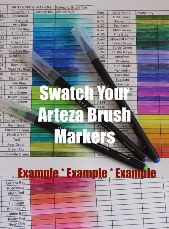 Swatch Sheet for ARTEZA Real Brush Pens 96 Colors B&W Instant Digital  Download File 