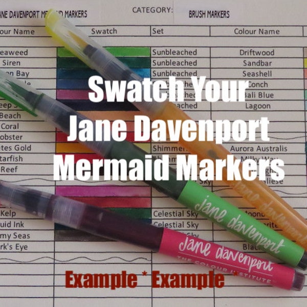 Swatch Sheet for Jane Davenport Mermaid Markers - B&W Instant Digital Download File