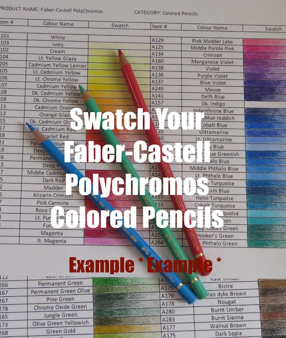 Swatch Sheet for Faber Castell PolyChromos Colored Pencils - B&W Instant Download File