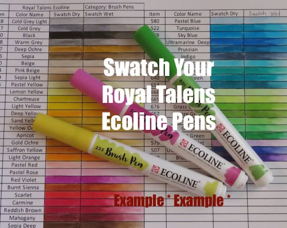 Swatch Sheet for Royal Talens Ecoline Brush Pens - B&W Instant Download File