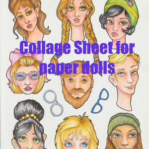 FACE UPS-collageblad voor Paper Dolls Set #5 = digitaal direct downloadbestand