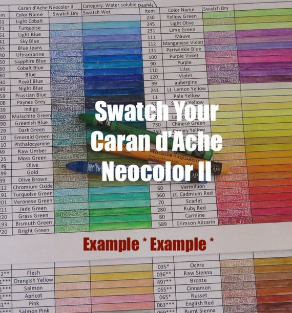 Caran D'ache Neocolor II Swatch Sheet 126 Colors BLACK & WHITE