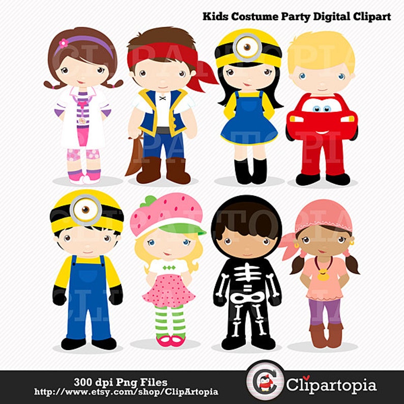 Kids Costume Party digital clipart / Cute Halloween costume kids Clip art.....