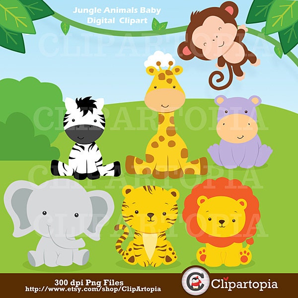 Jungle Animals Baby Digital Clipart / Safari Animals Clip art / Zoo A…