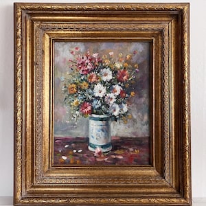 Vintage Floral Painting, Oil Painting, Framed Painting of Flowers, Gilded Frame