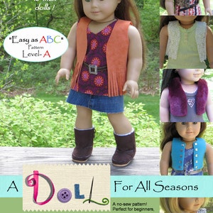 Easy Vest pdf pattern for 18 inch AG dolls, no-sew pattern, A Doll For All Seasons image 1