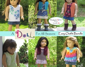 Easy outfit bundle for 18 inch AG doll, no-sew patterns, A Doll For All Seasons