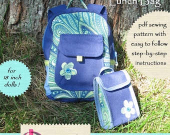 School Backpack pdf pattern for AG doll and bonus Lunch Bag pattern