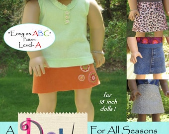 Easy A-line Skirt pdf pattern for 18 inch AG dolls, no-sew pattern, A Doll For All Seasons