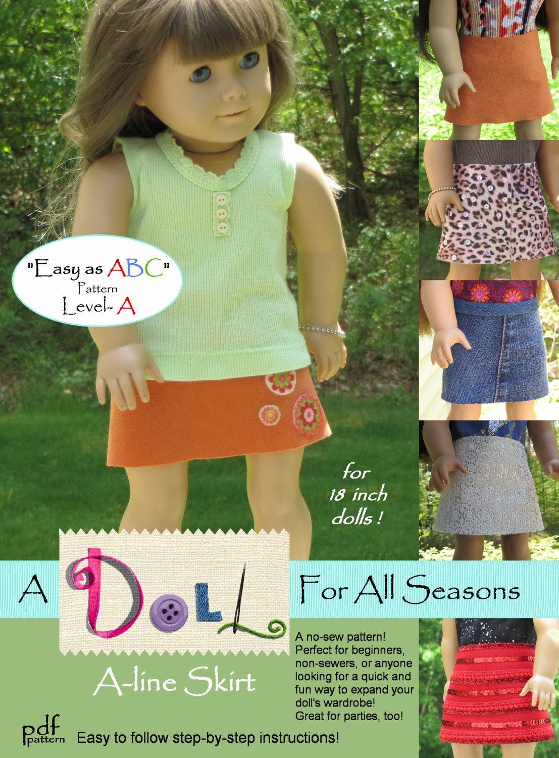Easy A-line Skirt Pdf Pattern for 18 Inch AG Dolls, No-sew Pattern, A Doll for All Seasons - Etsy
