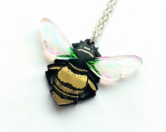 Bee pendant with iridescent wings