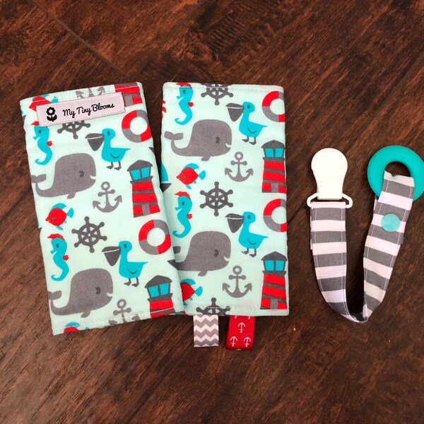 Suckpads Reversible Nautical Baby Carrier Drool Pads, Lillebaby SuckPad set, Ergo suckpads, tula suckpads, Its a Shore Thing, ergo suckpads,