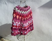 colourful merinos wool and alpaga crochetted poncho