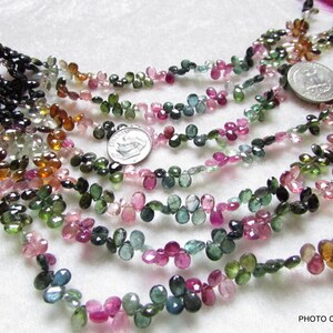 3x5 -6x4MM Natural genuine MULTI TOURMALINE 90 -100 pieces 9 inch Pear faceted Beads Gemstone Almond shape briolite pear briolette gemstone image 3