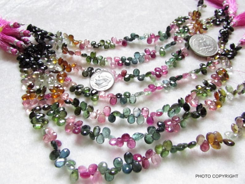 3x5 -6x4MM Natural genuine MULTI TOURMALINE 90 -100 pieces 9 inch Pear faceted Beads Gemstone Almond shape briolite pear briolette gemstone image 3