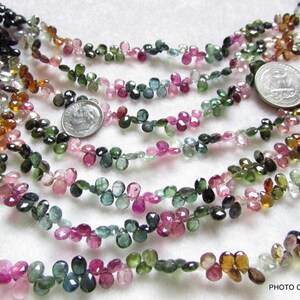 3x5 -6x4MM Natural genuine MULTI TOURMALINE 90 -100 pieces 9 inch Pear faceted Beads Gemstone Almond shape briolite pear briolette gemstone image 2