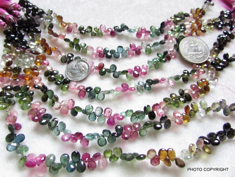 3x5 -6x4MM Natural genuine MULTI TOURMALINE 90 -100 pieces 9 inch Pear faceted Beads Gemstone Almond shape briolite pear briolette gemstone image 2