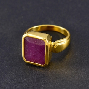 Handmade Natural Ruby Vermeil Ring, 925 Sterling Silver Octagon Anniversary Gift / Gold Vermeil Sterling Silver Jewelry