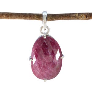 NATURAL RUBY CARVED Sterling Silver pendant , Handmade 925 Setting  3" inch long