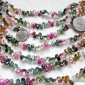 3x5 -6x4MM Natural genuine MULTI TOURMALINE 90 -100 pieces 9 inch Pear faceted Beads Gemstone Almond shape briolite pear briolette gemstone image 1