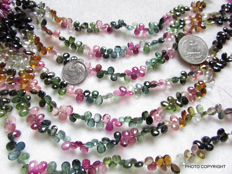 3x5 -6x4MM Natural genuine MULTI TOURMALINE 90 -100 pieces 9 inch Pear faceted Beads Gemstone Almond shape briolite pear briolette gemstone image 1