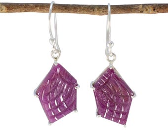 NATURAL Ruby Sterling Silver Earring ,, Handmade 925 Setting 3.50inch long hanging wire earring